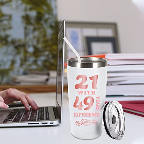 Henghere 70th Birthday Gifts for Women, 70th Birthday Gift for Friend, Mom, Grandma，Sister, Wife, Aunt, Coworker, Happy 70 Year Old Birthday Decorations Women | Thermos Cup - White