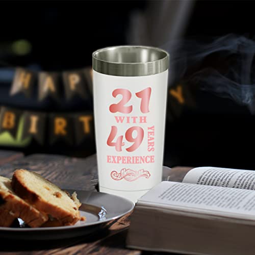 Henghere 70th Birthday Gifts for Women, 70th Birthday Gift for Friend, Mom, Grandma，Sister, Wife, Aunt, Coworker, Happy 70 Year Old Birthday Decorations Women | Thermos Cup - White