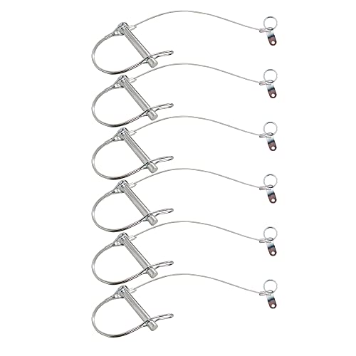 HILILON 6Pcs Trailer Pin - 3/8-Inch Diameter, 2-3/4-Inch Long - Plastic Coating Prevents Loss - 11-Inch Tether Length - Steel Quick Release Ring & Drop Ca - Ideal for Farm, Lawn, and Garden Trailers