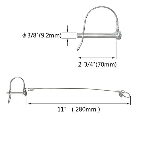 HILILON 6Pcs Trailer Pin - 3/8-Inch Diameter, 2-3/4-Inch Long - Plastic Coating Prevents Loss - 11-Inch Tether Length - Steel Quick Release Ring & Drop Ca - Ideal for Farm, Lawn, and Garden Trailers