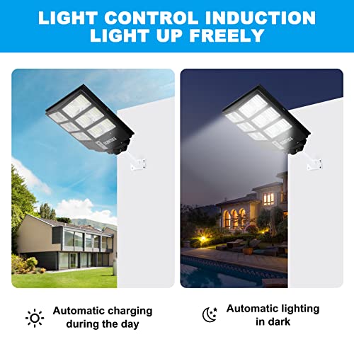 SICENXTOOLS 600W Solar Street Light Outdoor,Solar Light Outdoor Waterproof Commercial 6500K Dusk to Dawn Solar Outdoor Lights with Motion Sensor Solar Powered Security for Ball Court,Road,Yard