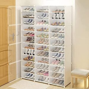 portable shoe rack organizer,stackable 72 pairs diy shoe storage cabinets stand,white plastic closet shoe organizer with transparent cover,dust-proof shoe rack shelf clear foldable for heels boots
