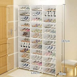 Portable Shoe Rack Organizer,Stackable 72 Pairs DIY Shoe Storage Cabinets Stand,White Plastic Closet Shoe Organizer With Transparent Cover,Dust-proof Shoe Rack Shelf Clear Foldable For Heels Boots