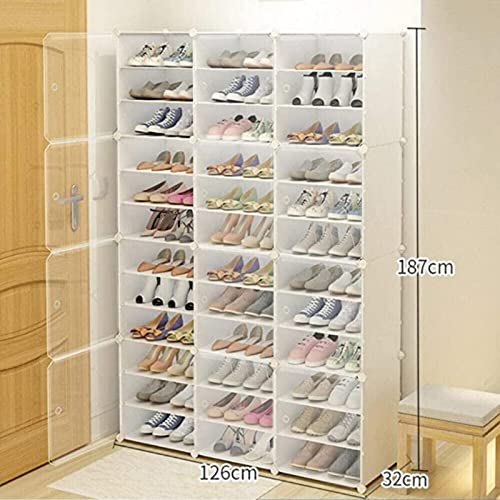 Portable Shoe Rack Organizer,Stackable 72 Pairs DIY Shoe Storage Cabinets Stand,White Plastic Closet Shoe Organizer With Transparent Cover,Dust-proof Shoe Rack Shelf Clear Foldable For Heels Boots