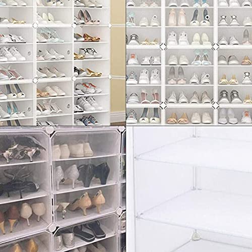 Portable Shoe Rack Organizer,Stackable 72 Pairs DIY Shoe Storage Cabinets Stand,White Plastic Closet Shoe Organizer With Transparent Cover,Dust-proof Shoe Rack Shelf Clear Foldable For Heels Boots