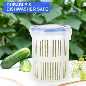 JASREE Pickle Jar with Strainer Insert, Deli Food Storage Containers with Lids and Mini Tong Pickles Flip Jar Pickle Storage Container for Olive Jalapeno Juice Food Storage