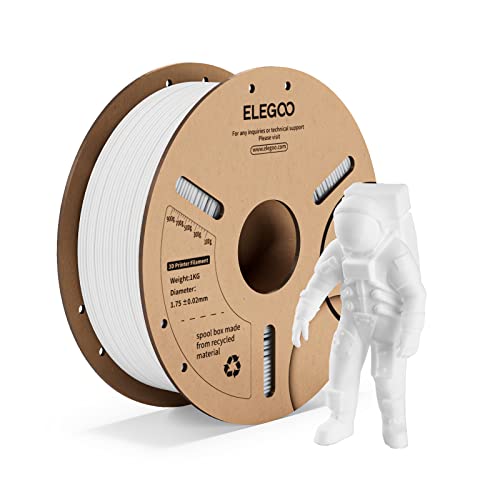 ELEGOO PLA Filament 1.75mm White 1kg Spool, 3D Printer Filament Dimensional Accuracy +/- 0.02mm 2.2lbs Neat Roll Fits for Most FDM 3D Printers