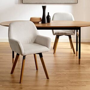 art leon swivel dining chairs, set of 2, mid century modern chair, linen fabric upholstered kitchen dining room chairs, swivel accent arm chair with solid wood legs, off white