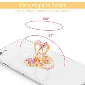 cobee Cell Phone Butterfly Ring Holder, 2 Pcs Glitter Sparking Butterfly Finger Ring Stand with Rhinestones, 360° Rotation/180° Flip Metal Phone Ring Grip Kickstand Compatible with Smartphones(Pink)