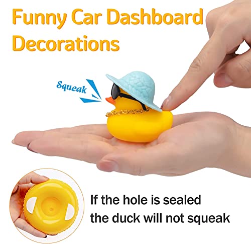 wonuu Car Rubber Duck Car Duck Decoration Dashboard Car Ornament for Car Dashboard Decoration Accessories with Mini Bachelor Cap Necklace and Sunglasses