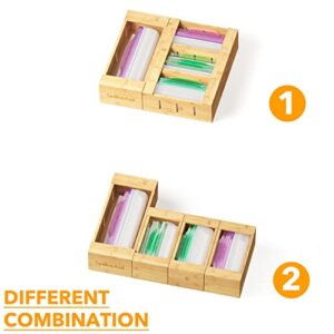 SpaceAid Bag Storage Organizer for Kitchen Drawer, Bamboo Organizer, (4 Pack) WrapNeat 4 in 1 Wrap Dispenser