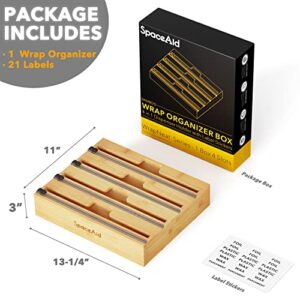 SpaceAid Bag Storage Organizer for Kitchen Drawer, Bamboo Organizer, (4 Pack) WrapNeat 4 in 1 Wrap Dispenser