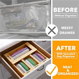 SpaceAid Bag Storage Organizer for Kitchen Drawer, Bamboo Organizer, (4 Pack) WrapNeat 4 in 1 Wrap Dispenser