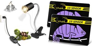 fischuel reptile heat lamp with clamp,dimmable switch(bulb included) & uv teating card, quick test uvb sensor, over 500 times reusable (2 packs)