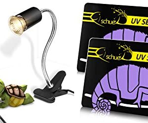 Fischuel Reptile Heat Lamp with Clamp,Dimmable Switch(Bulb Included) & UV Teating Card, Quick Test UVB Sensor, Over 500 Times Reusable (2 Packs)