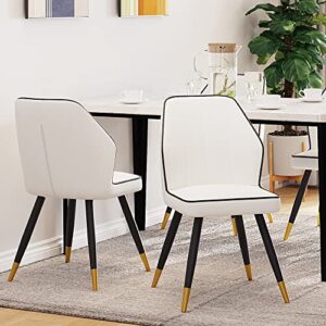apeaka faux leather dining chairs set of 2, modern upholstered white kitchen dining room chairs armless accent side chairs with metal legs