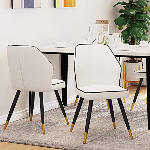 Apeaka Faux Leather Dining Chairs Set of 2, Modern Upholstered White Kitchen Dining Room Chairs Armless Accent Side Chairs with Metal Legs