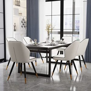 Apeaka Faux Leather Dining Chairs Set of 2, Modern Upholstered White Kitchen Dining Room Chairs Armless Accent Side Chairs with Metal Legs