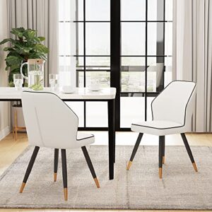 Apeaka Faux Leather Dining Chairs Set of 2, Modern Upholstered White Kitchen Dining Room Chairs Armless Accent Side Chairs with Metal Legs