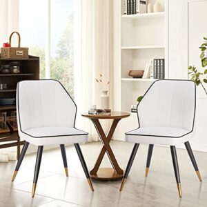 Apeaka Faux Leather Dining Chairs Set of 2, Modern Upholstered White Kitchen Dining Room Chairs Armless Accent Side Chairs with Metal Legs