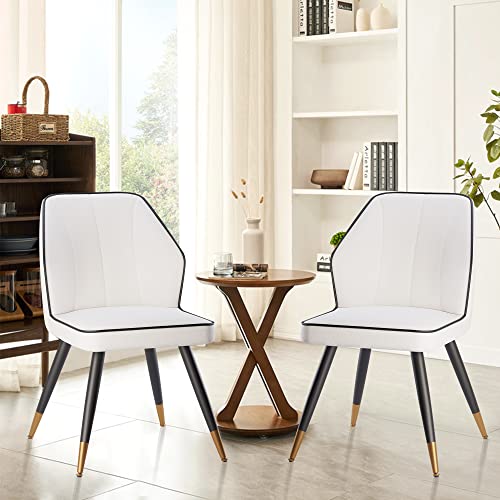 Apeaka Faux Leather Dining Chairs Set of 2, Modern Upholstered White Kitchen Dining Room Chairs Armless Accent Side Chairs with Metal Legs