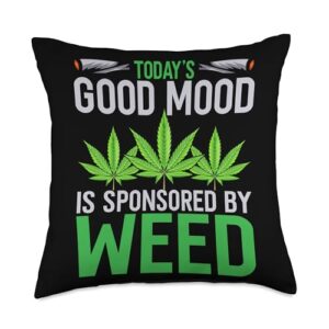 funny weed lover gifts cannabis pot smoker weed good mood smoking marijuana 420 throw pillow, 18x18, multicolor
