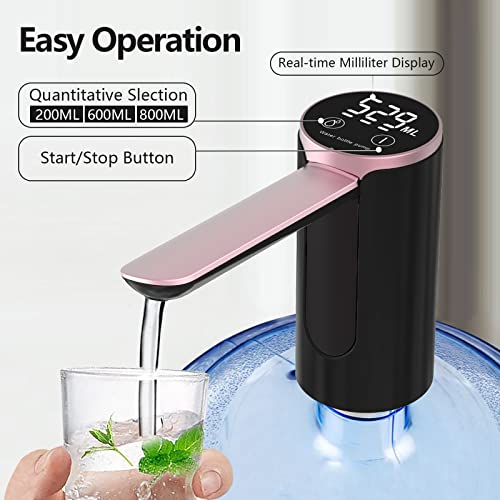 BIMVER Quantitative Water Dispenser for 5 Gallon Bottle, Upgraded LED Display Touch Button 3 Quantitative Settings Drinking Water Pump, Type C Charging Foldable Low Noise Dispenser for 2-5 Gallon Jugs