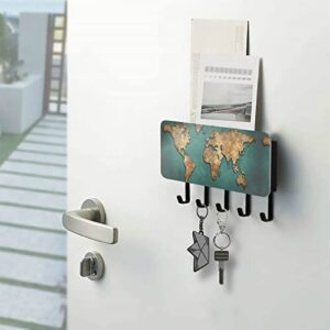 Tatenale Key Holder for Wall Decorative Key Hooks Key Rack Hanger Mail Organizer Wall Mount with Shelf Adhesive Wall Hooks for House Home Entry Way 7x4.1x1.2Inch Map Green