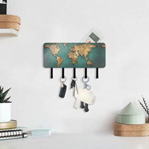 Tatenale Key Holder for Wall Decorative Key Hooks Key Rack Hanger Mail Organizer Wall Mount with Shelf Adhesive Wall Hooks for House Home Entry Way 7x4.1x1.2Inch Map Green