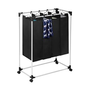 laundry sorter,rolling laundry hamper 4-bag laundry sorter cart with wheels 4 removable bags for clothes storage lightweight black