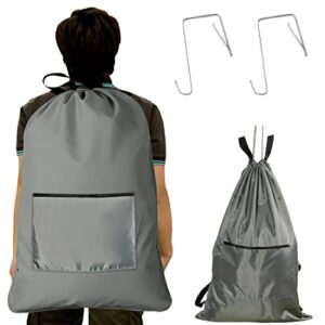 large laundry backpack for college students 29" x 19" with adjustable straps & handles, can hanging carry laundry hamper bag pocket for travel and camping