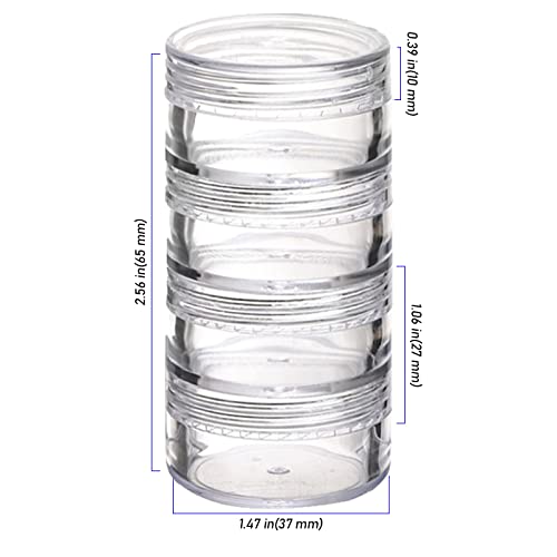 ZEONHEI 10 Sets 4 Layer Stackable Cosmetic Containers with Screw Lids, 10G/10ML Stackable Bead Storage Containers Round Plastic Containers, Clear Column Stackable Container for Beads, Buttons, Jewelry