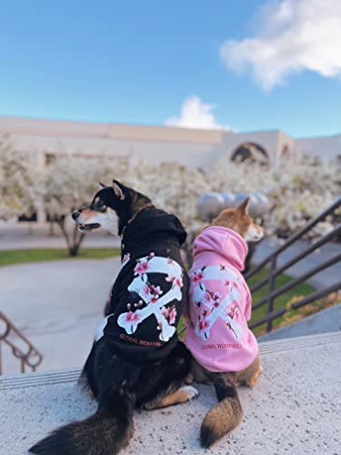 ChoChoCho Woof Dog Hoodie, Designer Dog Hoodies for Small Medium Large Breeds, Art Collection Dog Sweatshirts, Street Drawstring Hoodies Outfit Clothes for Puppy Puppies (M, Sakura/Black)