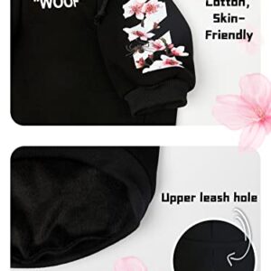 ChoChoCho Woof Dog Hoodie, Designer Dog Hoodies for Small Medium Large Breeds, Art Collection Dog Sweatshirts, Street Drawstring Hoodies Outfit Clothes for Puppy Puppies (M, Sakura/Black)