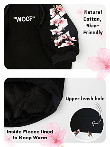 ChoChoCho Woof Dog Hoodie, Designer Dog Hoodies for Small Medium Large Breeds, Art Collection Dog Sweatshirts, Street Drawstring Hoodies Outfit Clothes for Puppy Puppies (M, Sakura/Black)