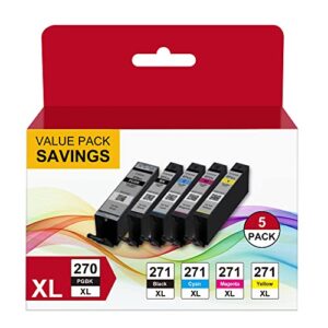 pgi-270xl cli-271xl 5-color pack compatible ink cartridge replacement for canon pgi270 xl cli271 xl to use with mg5720 mg5721 mg6820 mg6821 ts5020 ts6020 (1 pgbk, 1 black, 1 cyan, 1 magenta, 1 yellow)