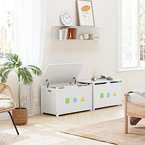 BOTLOG Toy Box Storage, Wooden Storage Chest, White Trunk for Toys, Storage Organizer with 2 Safety Hinges and Hollow Handle, 31.5 x 15.7 x 18.1 inches, for Entryway, Bedroom, Nursery, Playroom