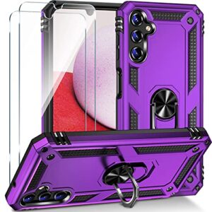 samsung galaxy a14 5g case with screen protector [2 pack], [military grade] 16ft. drop tested shockproof phone cover with ring magnetic kickstand for samsung galaxy a14 5g, purple
