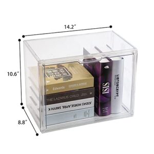 BOHOIDEE Clear Book Storage Organizer for Bookshelf, Plastic Stackable Book Display Case with Magnetic Door, Acrylic Showcase for Toys Handbags, Shoes, Purses