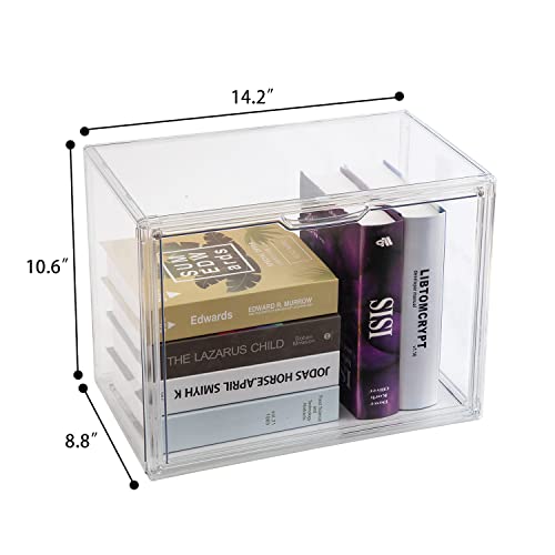 BOHOIDEE Clear Book Storage Organizer for Bookshelf, Plastic Stackable Book Display Case with Magnetic Door, Acrylic Showcase for Toys Handbags, Shoes, Purses