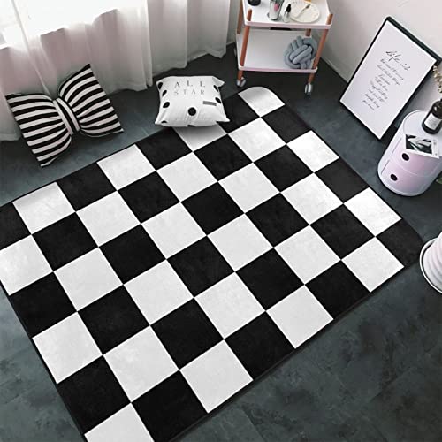 Soft Area Rug for Living Room,Geometric Checkered Plaid Pattern Chess Board,Large Floor Carpets Doormat Non Slip Washable Indoor Area Rugs for Bedroom Kids Room 5 x 7Ft