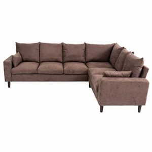panana modern upholstered l-shape sectional sofa, 2 seater + 3 seater corner couch for living room (brown)