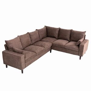 Panana Modern Upholstered L-Shape Sectional Sofa, 2 Seater + 3 Seater Corner Couch for Living Room (Brown)