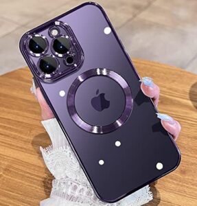 jueshituo magnetic clear for iphone 14 promax case with full camera protection, no.1 strong n52 magnets, for iphone 14 pro max case, for magsafe women girls men phone case (6.7")-deep purple