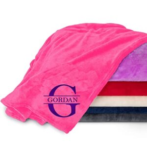 personalized blankets for adults with custom name & initial monogram - custom blanket for him and her - super soft and cozy fleece blanket - 60x40 inches unisex customized blanket - hot pink