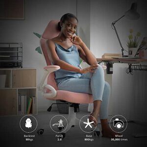 NORDICANA Pink Ergonomic Mesh Office Chair, High Back Desk Chair - with Upholstered Headrest, Flip-Up Arms, Tilt Function, Lumbar Support, Swivel Computer Task Chair