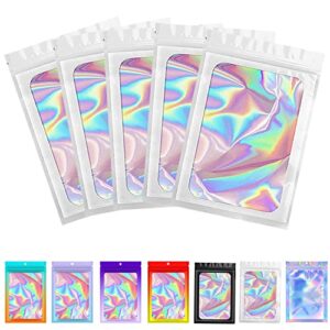 100 pieces smell proof bags holographic piecesaging bags storage bag with clear window for food storage (white color, 3x4.7 inch)