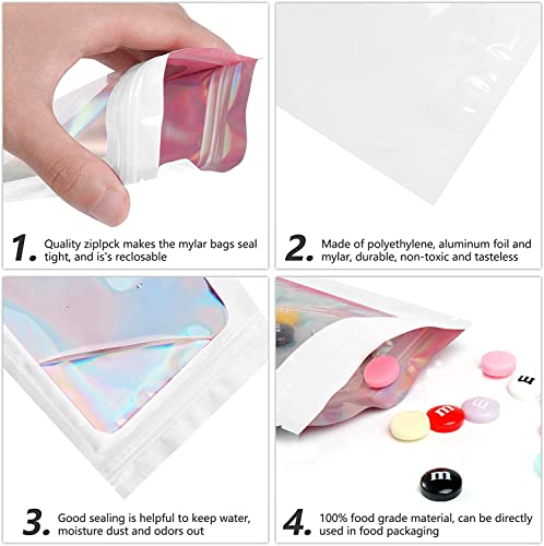 100 Pieces Smell Proof Bags Holographic Piecesaging Bags Storage Bag with Clear Window for Food Storage (White Color, 3x4.7 Inch)