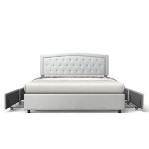 bonsoir queen size storage bed frame upholstered low profile traditional platform with tufted and nail headboard