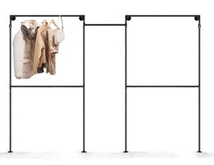 serenita 1 inch heavy duty industrial pipe clothing rack, hanging rod for closet, wall mounted multi purpose (80" x 94" double, black)